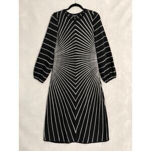 Misook Melange Stripe Dress Knit  Boat Neck Long Sleeve Black Women's Small NEW